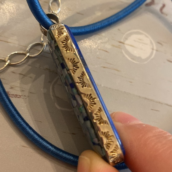 Reversible sterling silver pendant.mosaic lapis/opal. - Picture 12 of 12